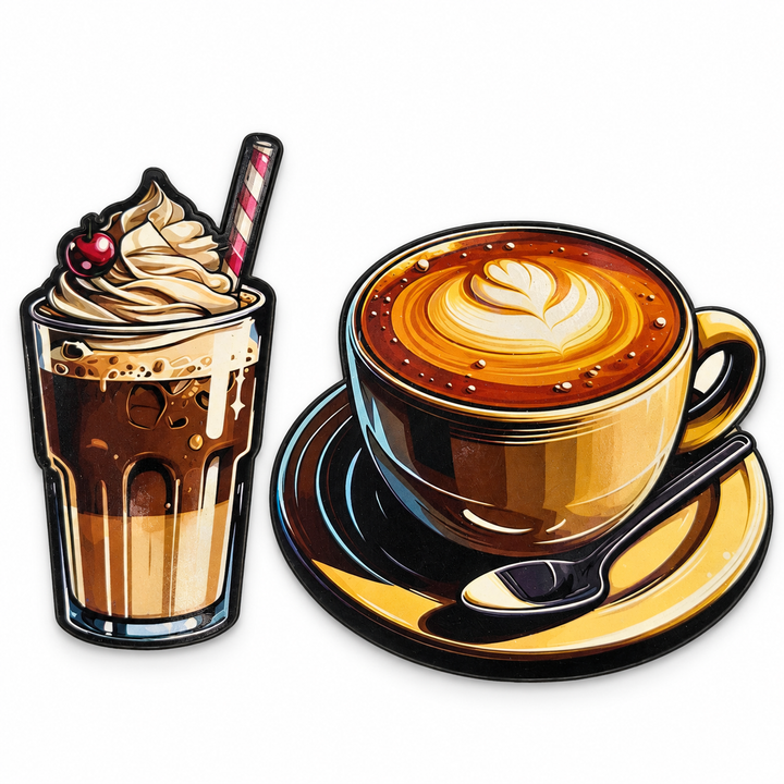 Coffee Frappe and Latte Fridge Magnet Pair