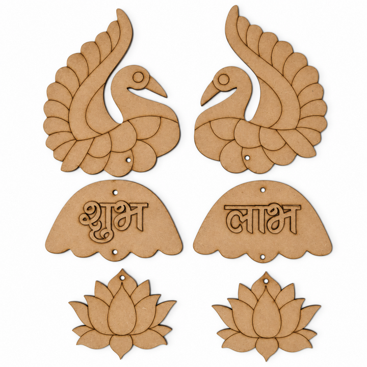 MDF Lotus, Shubh Plaques and Swan Cutout Set