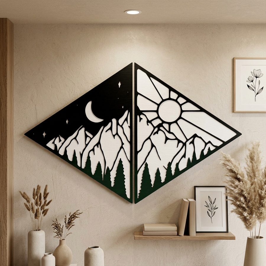 Day and Night Mountains Wooden Wall Art