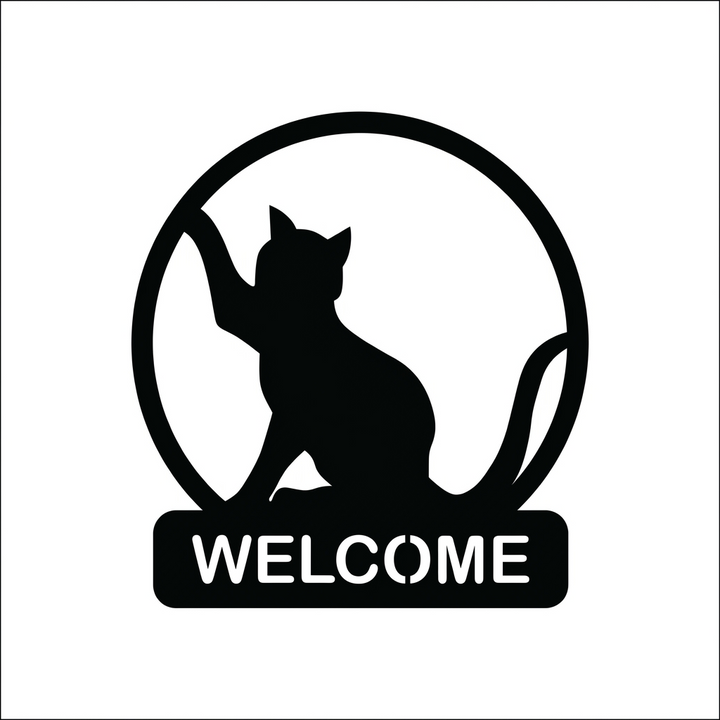 Cat 'Welcome' MDF Wall Art