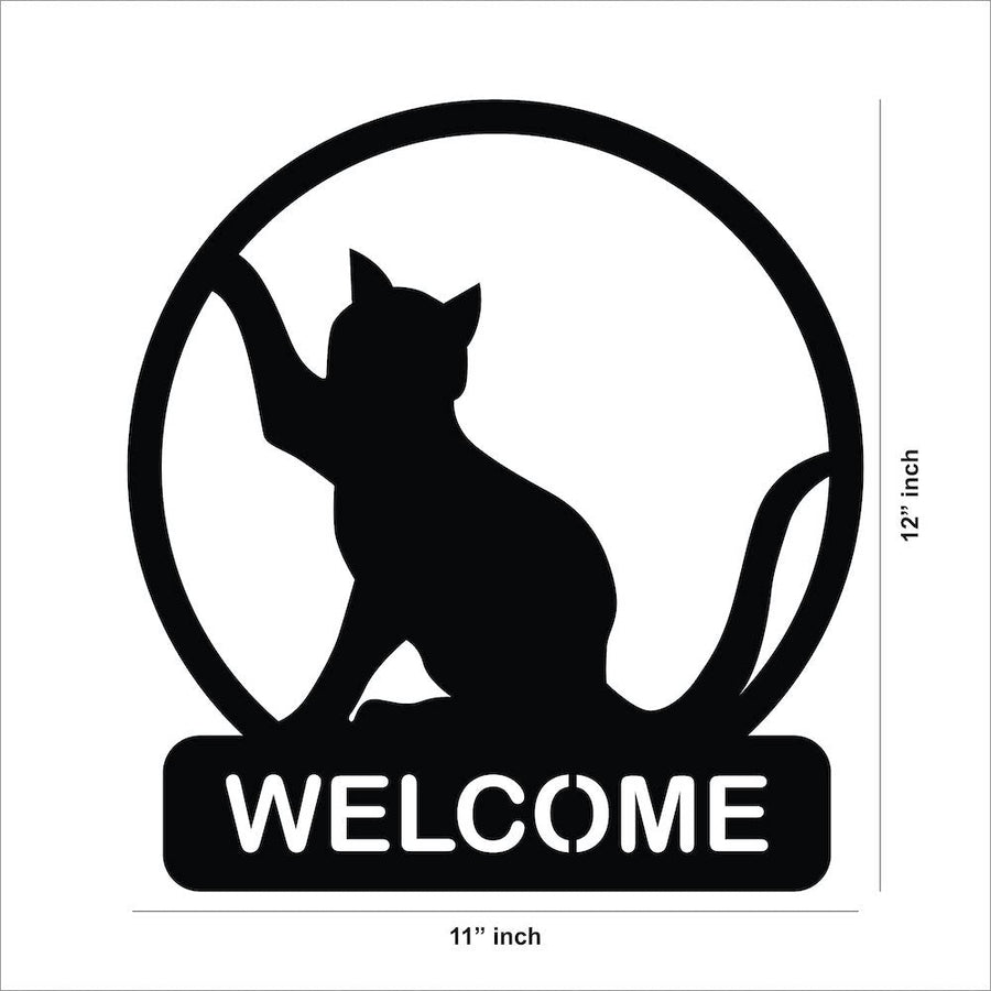 Cat 'Welcome' MDF Wall Art