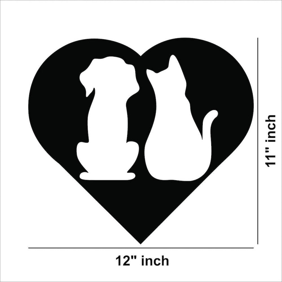 Dog & Cat Heart Shape Design MDF Wall Art