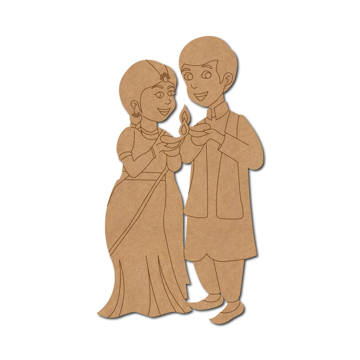 Couple Holding Diya Pre-Marked MDF