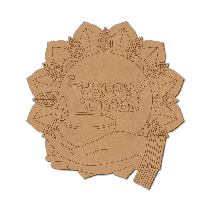 Diya Happy Diwali Text Pre-Marked MDF Base