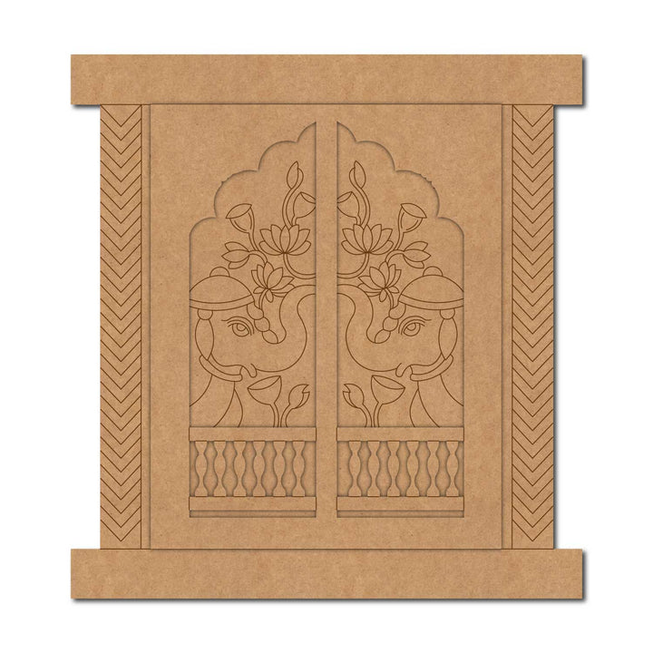 Elephant Lotus Floral Jharokha Pre Marked MDF Design 1