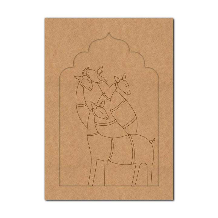 Folk Deer Family Jharokha Pre Marked MDF Design 1