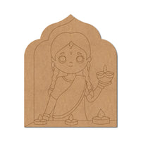 Girl With Diya Pre Marked Base MDF Design 1