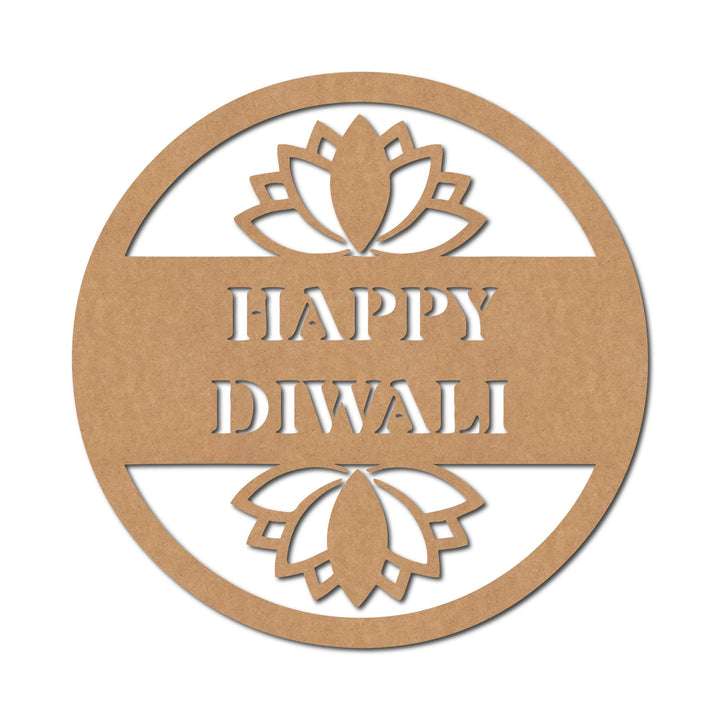 Happy Diwali Text Lotus Cutout MDF