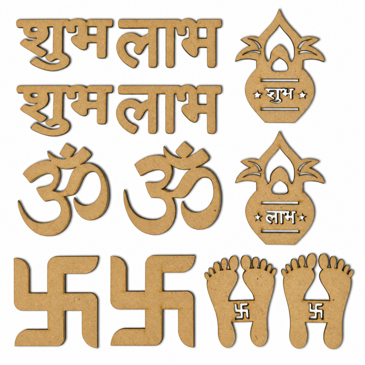 Laser Cut Hindu Auspicious Symbols MDF Set