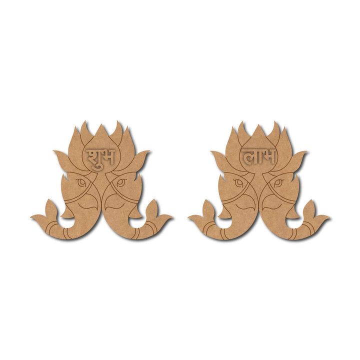 Madhubani Fishes Lotus Shubh Labh Pre-Marked MDF Base