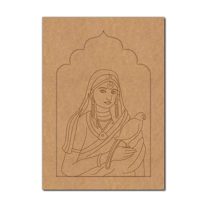 Maharani Bani Thani With Parrot Jharokha Pre Marked MDF Design 1