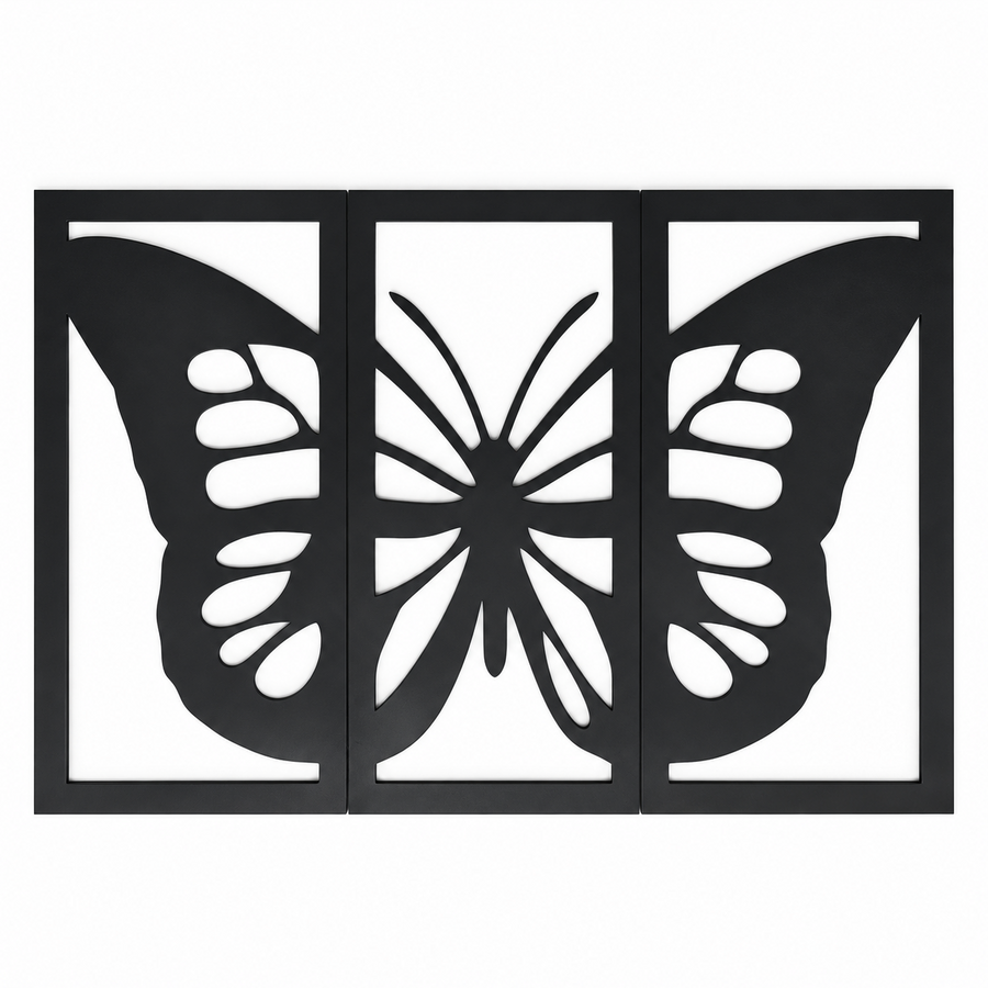 Matte Black Butterfly Triptych Wall Art