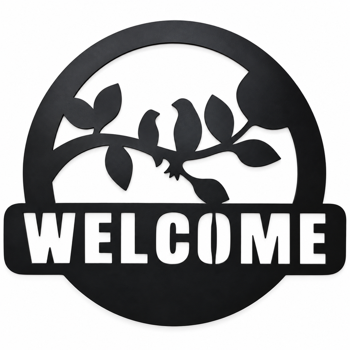 Matte Black Leafy Welcome Plaque