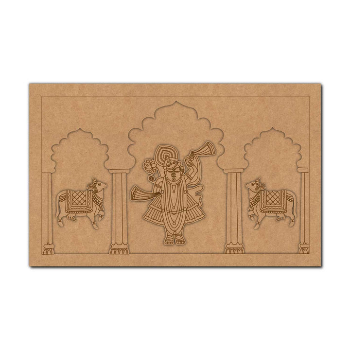 Shrinath Ji Pichwai Cow Jharokha Pre Marked MDF Design 1