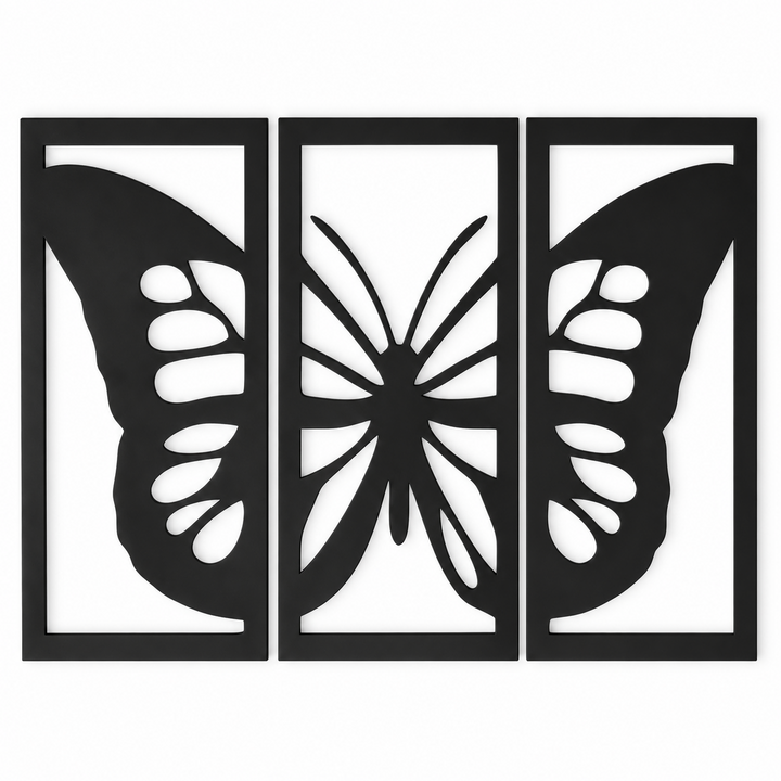 Matte Black Butterfly Triptych Wall Art