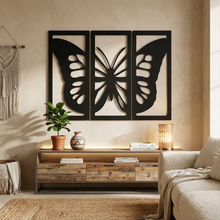 Matte Black Butterfly Triptych Wall Art