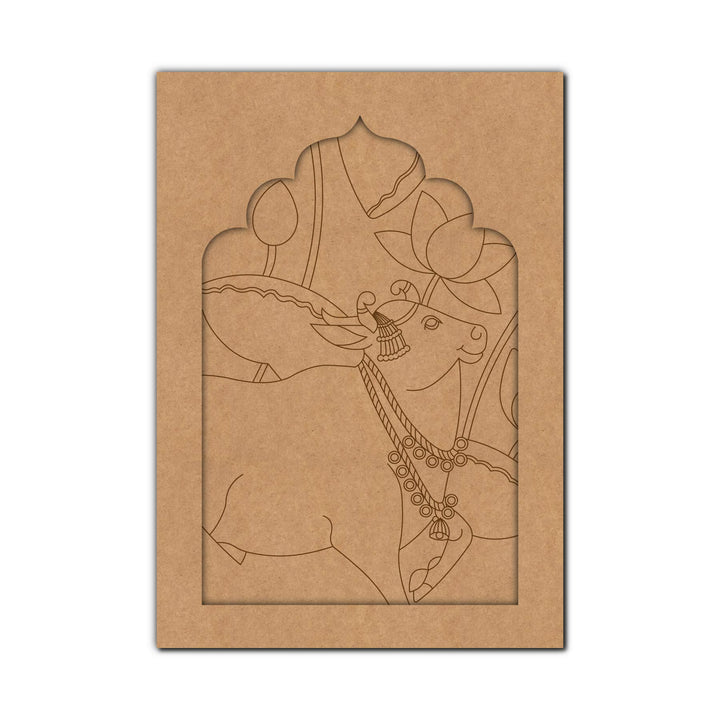 Pichwai Cow And Lotus Jharokha Pre Marked MDF Design 1