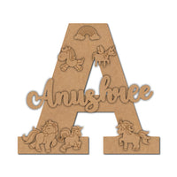 Teak Tale Alphabet Monogram Unicorn Nameplate MDF Design 1
